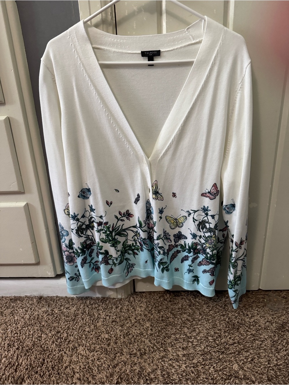 Talbots White V-Neck Lightweight Cardigan